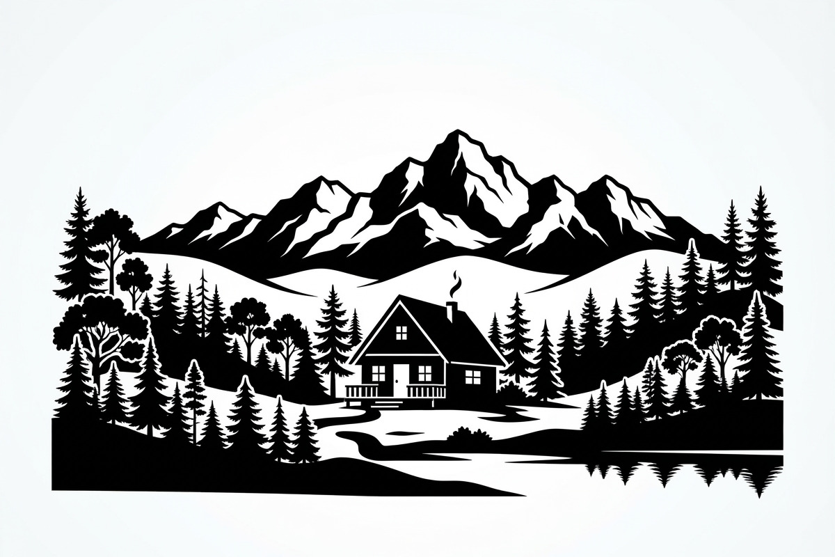 50 Forest Cabin Landscape Silhouette, an Empty State Illustration by Amazin_art (Photo 38 of 38)