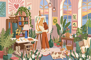 A cozy homely atmosphere, a Person Illustration by Chikovnaya