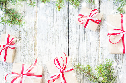 Border of Christmas gift boxes and, a Holiday Photo by dashtik