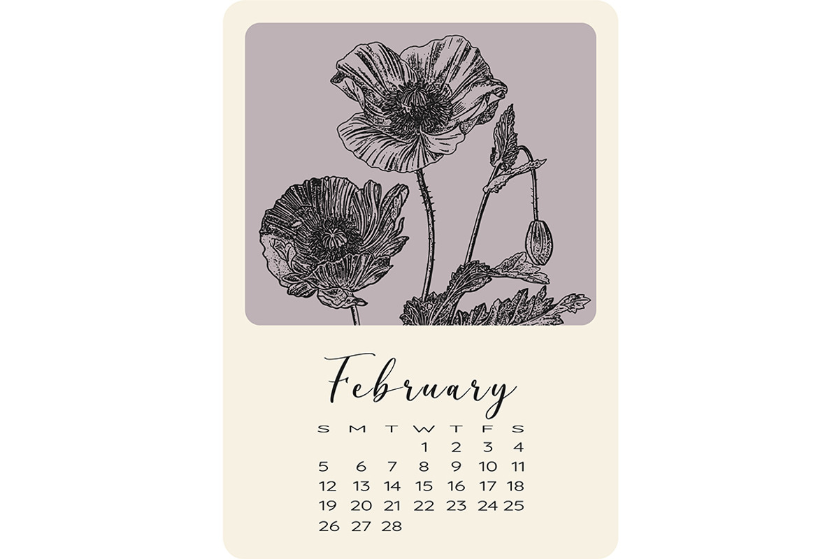 Calendar with monochrome flowers, a Stationery Template by NatalyN (Photo 3 of 13)