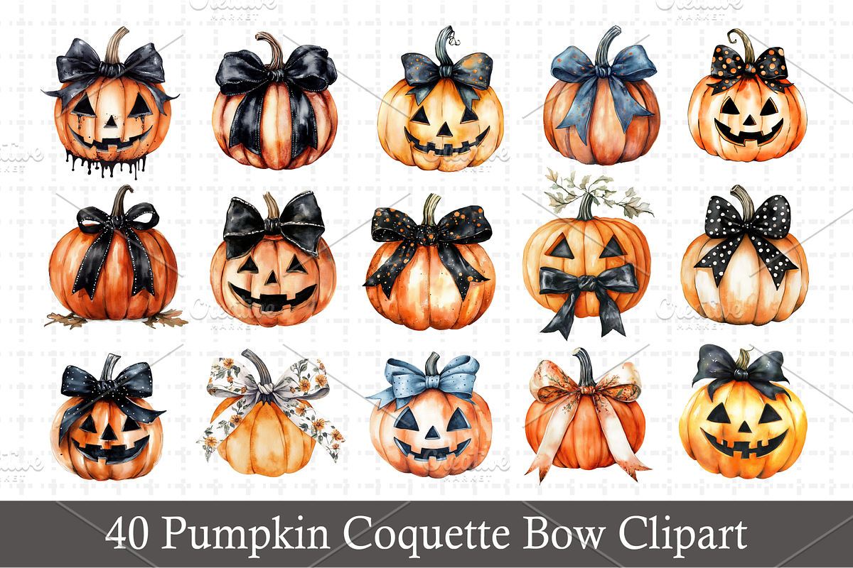 Pumpkin Coquette Bow Clipart Bundle, an Illustration by RaiihanCrafts
