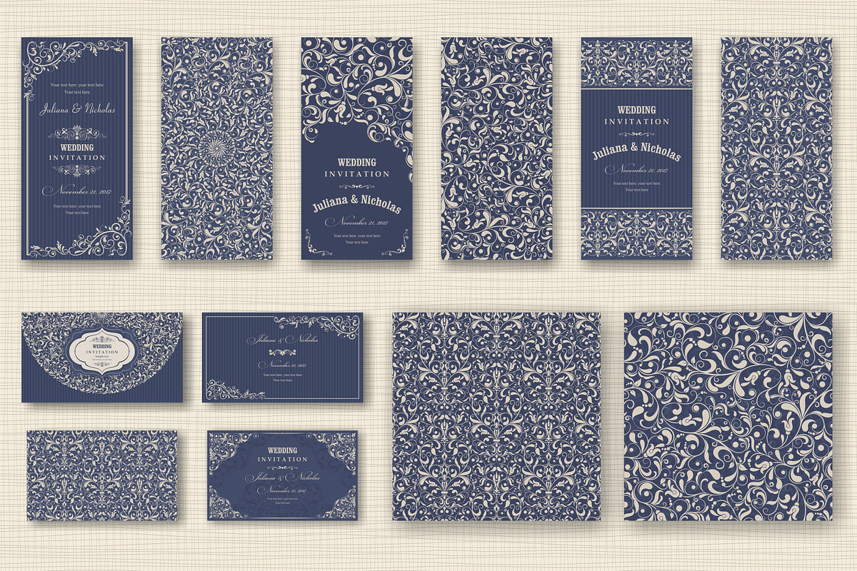 Wedding Set. Pattern and Invitation., a Card Template by NataLito (Photo 1 of 7)