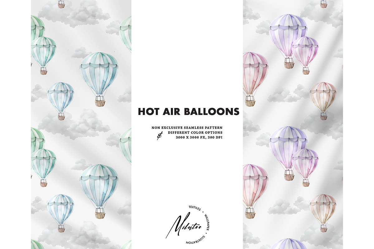 Hot air Balloons seamless pattern, a Pattern Graphic by Milatoo (Photo 4 of 6)