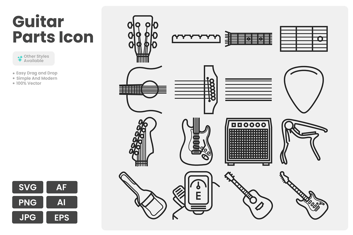 Guitar Parts Icon Pack, an Outline Icon by erifqizeicon (Photo 2 of 3)