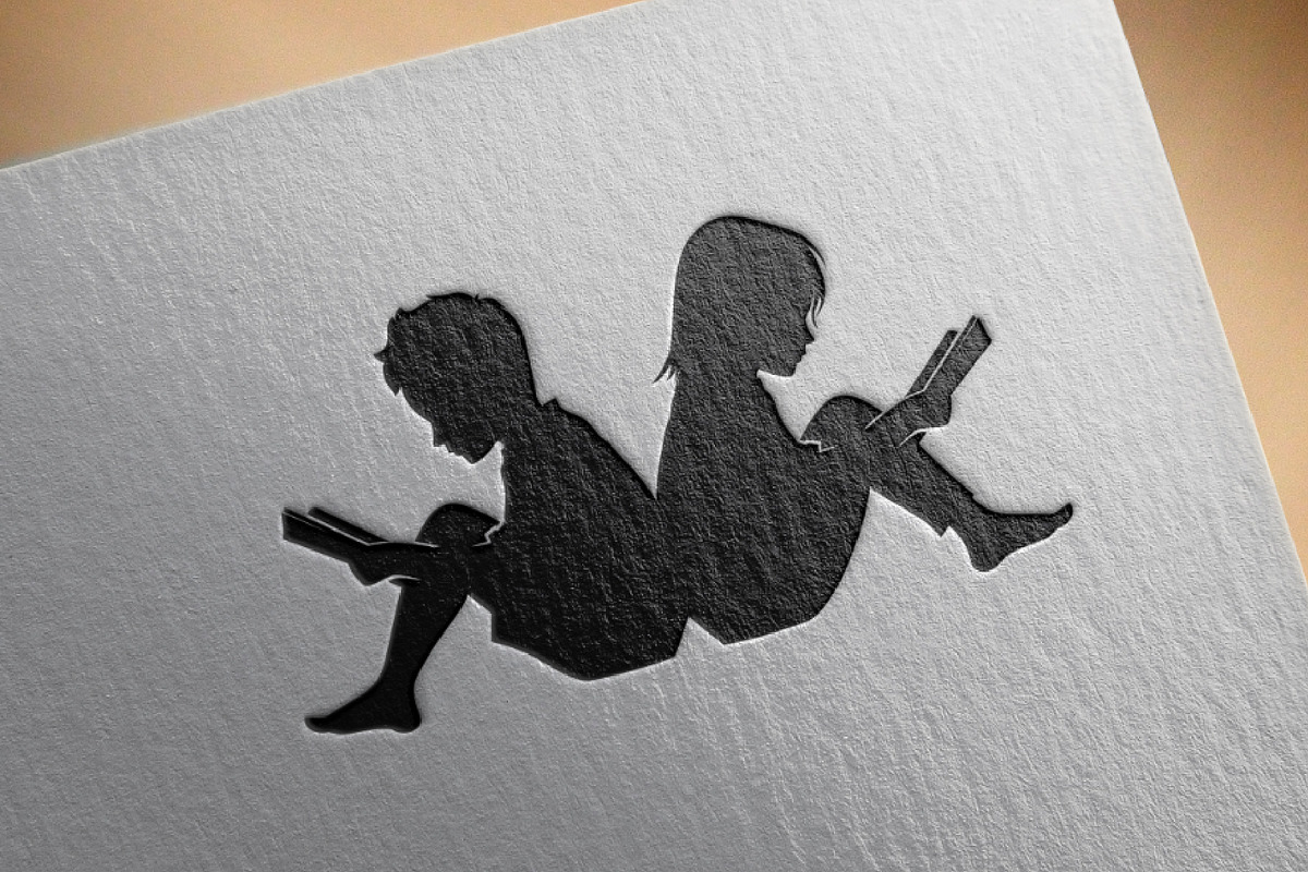 Little Boy Girl Read Book Silhouette, an Education Illustration by  jongcreative, image size:1200x800