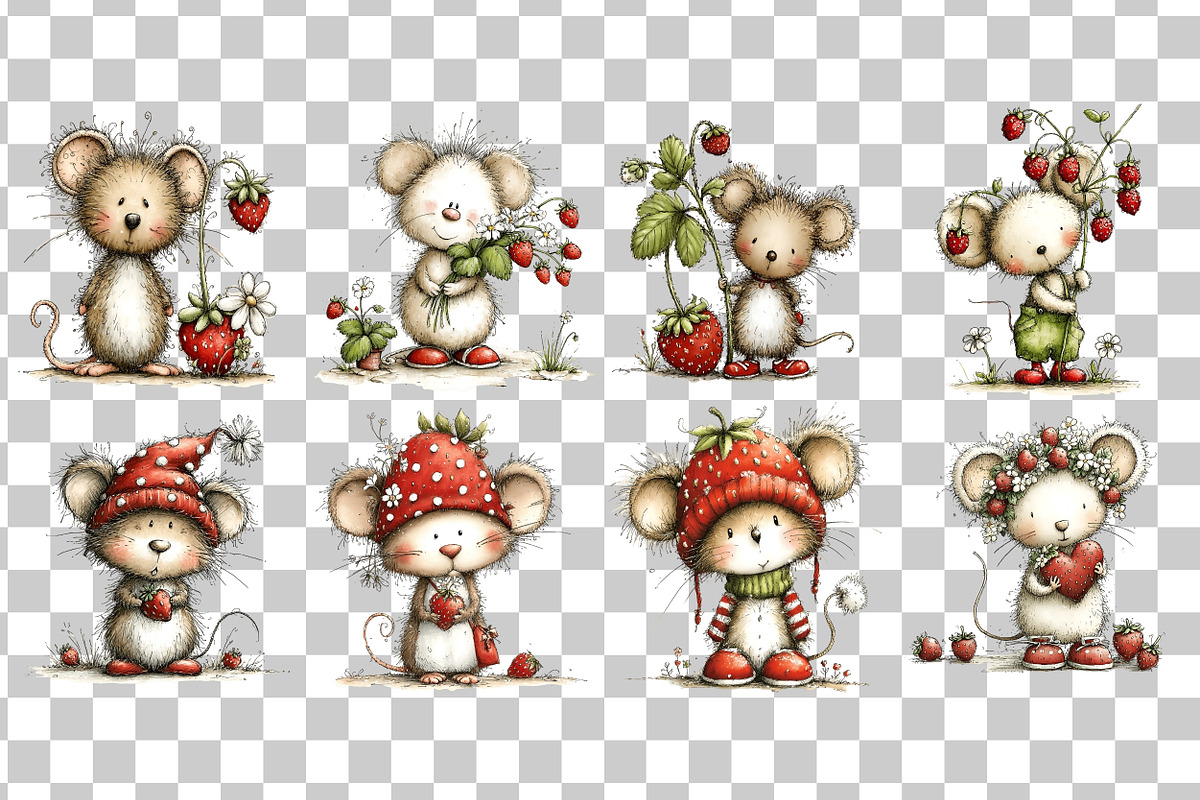 Strawberry Mouse Watercolor PNG, an Animal Illustration by Nicolle's Colorful Art (Photo 3 of 3)