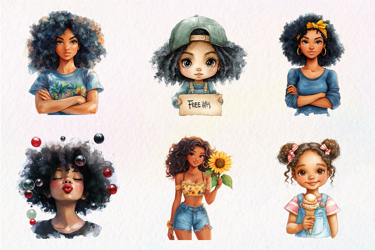 Cute Juneteenth Afro Girl Clipart, an Illustration by CreationArt (Photo 6 of 9)