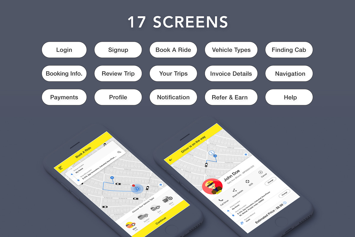 Taxi Booking App UI Kit, an UI Kit Template by App Innovation (Photo 4 of 7)