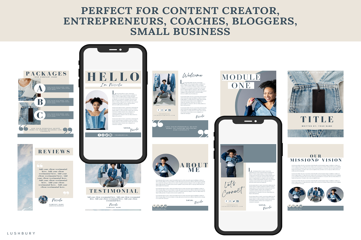 100 Blue Cream Ebook Template Canva, a Magazine Template by LushBury (Photo 4 of 5)