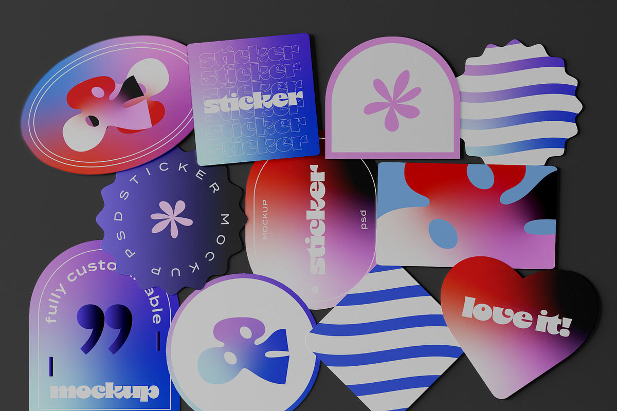 Custom Shape Sticker Mockup, a Merchandise Mockup by Mego-studio