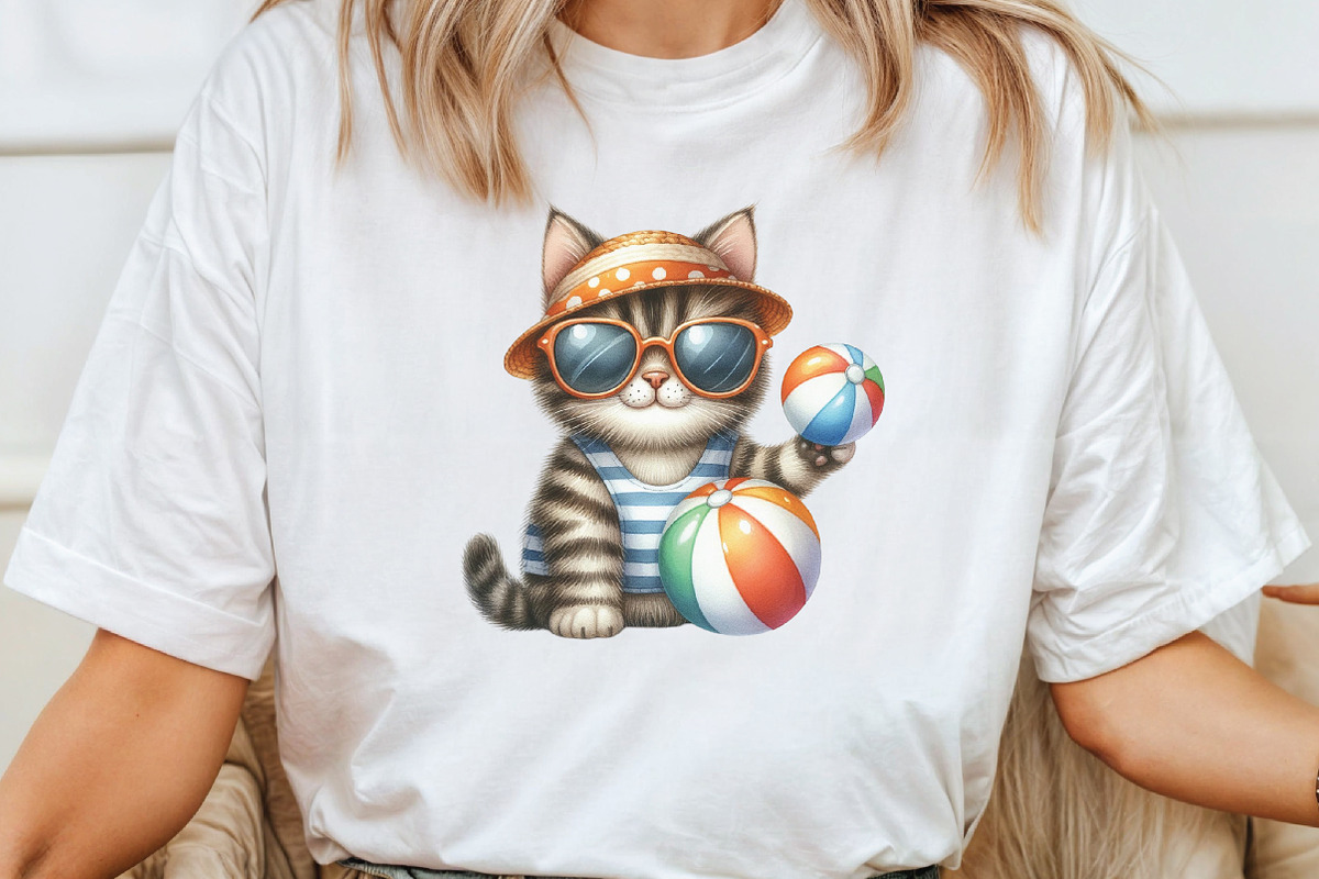 Watercolor Beach Cat Clipart, an Illustration by CraftArtStudio (Photo 4 of 6)