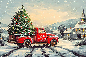 Illustrate a nostalgic Christmas car, a Photo by LOGOCREATIVE