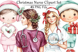 Christmas Nurse Clipart Set
