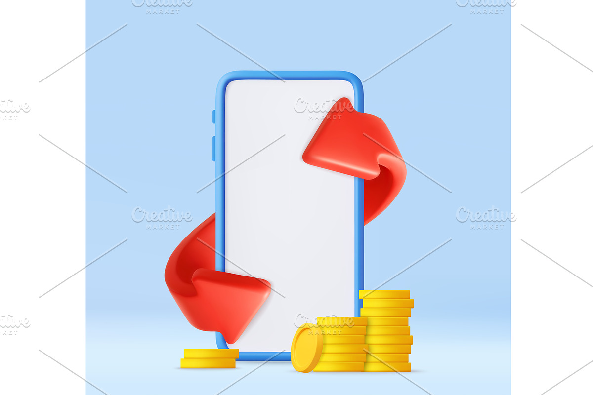3d Mobile money transfer and digital, a Technology Illustration by ModVector