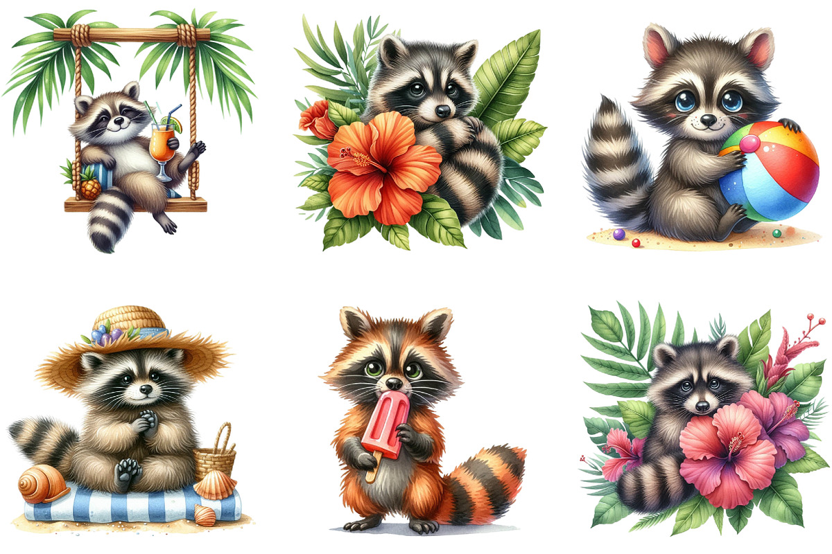 Summer Raccoon Sublimation Clipart, a Seasonal Illustration by DreamArtGraphic (Photo 2 of 4)