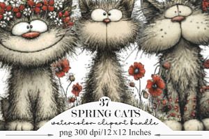 Whimsical Spring Cats Clipart, an Illustration by Designking