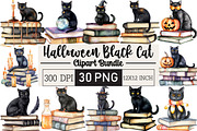 Halloween Black Cat On Books Clipart, an Illustration by Black Bird Studio (Thumbnail 1 of 6)