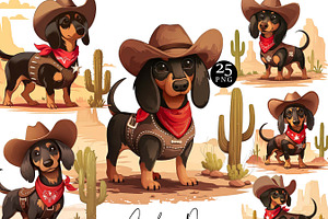 Vintage Cowboy Dog Clipart Bundle, an Animal Illustration by Design Scotch