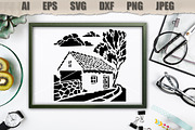Stencil Cottage Country Landscape, a Decorative Illustration by MARYCRAFTIRIA (Thumbnail 3 of 3)