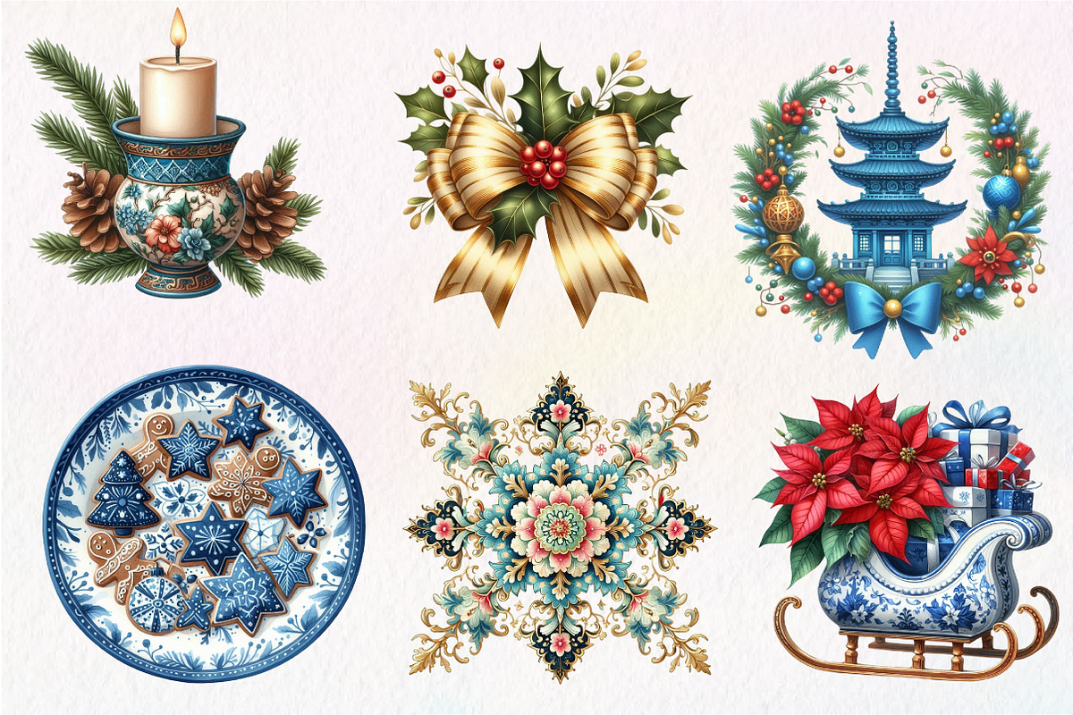 Christmas Chinoiserie Sublimation, an Illustration by CreationArt (Photo 2 of 5)