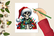 Cute Skeleton With Christmas Lights, a Seasonal Illustration by Craft Nest (Thumbnail 2 of 5)