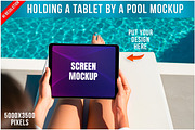 Woman Holding a Tablet Mockup PSD, an iPad Mockup by Bruno's Shop (Thumbnail 1 of 4)