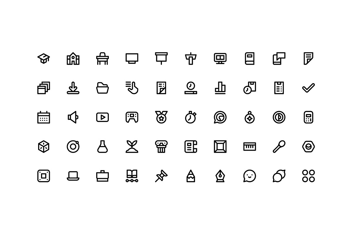 50 Education and Learning App Icons, an Outline Icon by Side Project (Photo 2 of 5)
