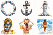 Watercolor Nautical Summer Clipart, an Illustration by OK Design (Thumbnail 3 of 5)