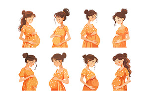 Pregnant Womens Cartoon Style Vector