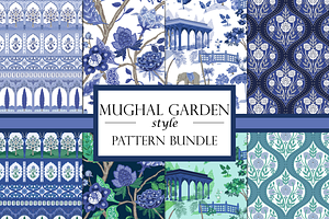 India Garden Patterns, Green Blue