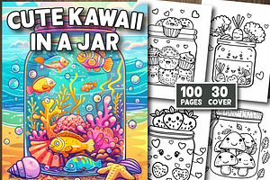 cute kawaii in a jar coloring book, a Decorative Illustration by Design Station