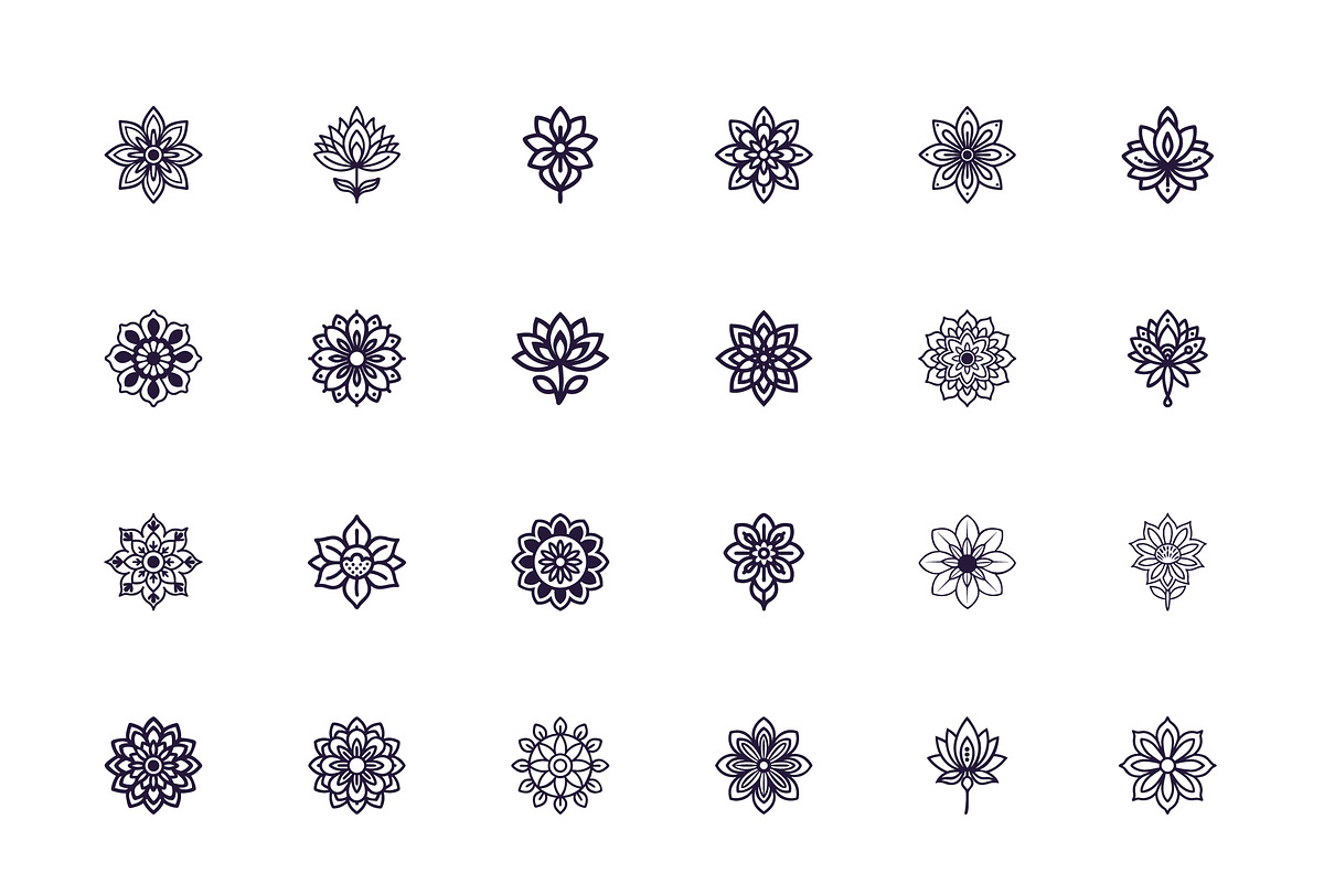 Lotus Mandala Line Art Icons Set, a Templates & Theme by studiogstock