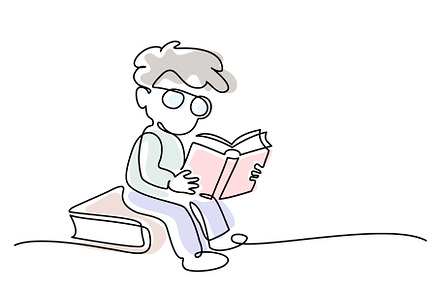 Small boy pupil reading book sitting, an Education Illustration by Valenty