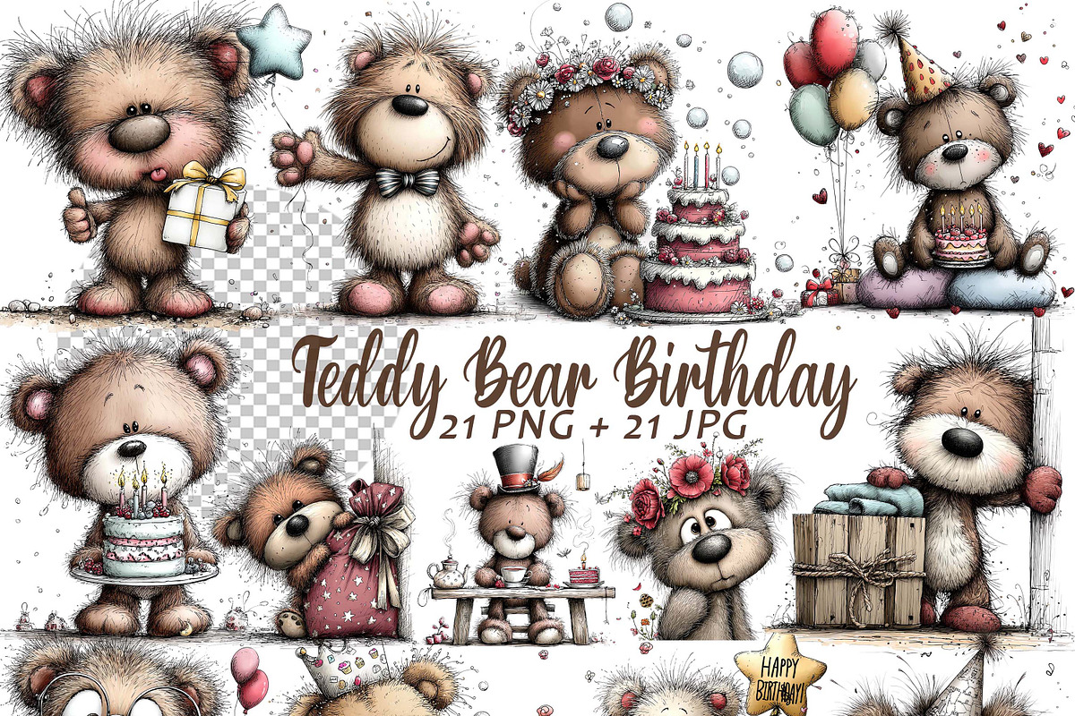 21 Teddy Bear Birthday Party Clipart, a Graphic by one-touch (Photo 1 of 18)