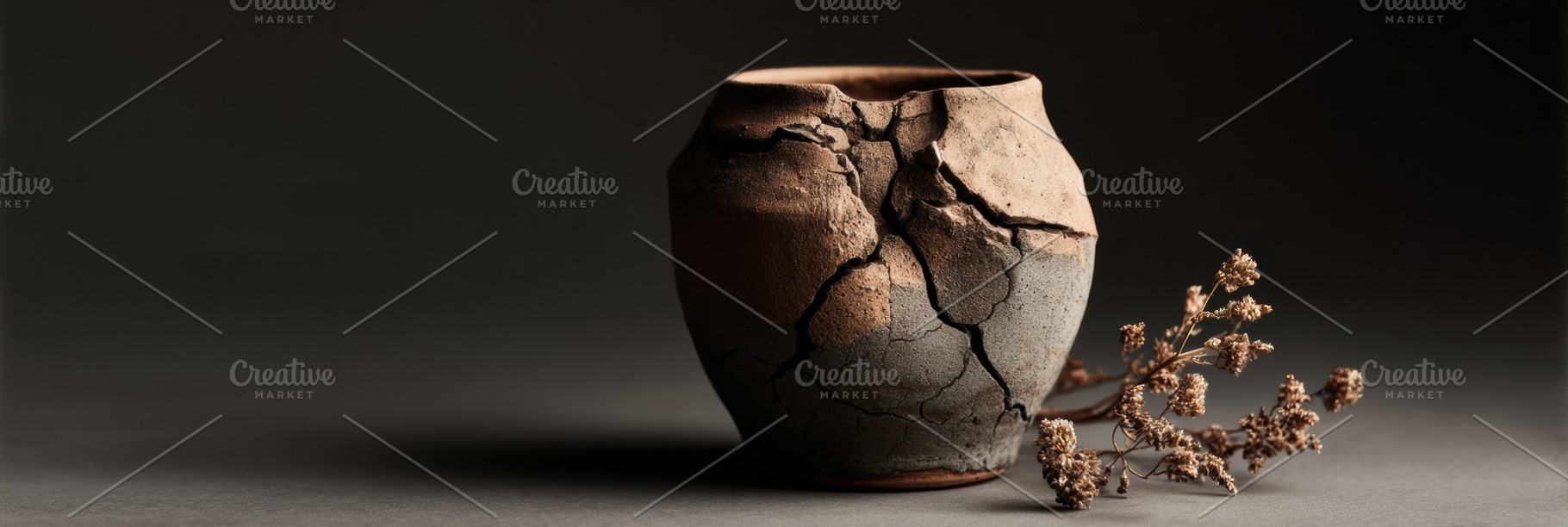 Old Clay Pot with Cracks on Concrete, an Arts & Entertainment Photo by Virgo Studio