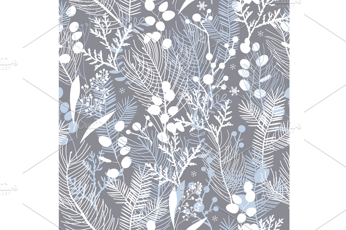 Christmas frosty floral seamless, an Illustration by Toltemara