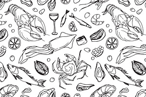 Doodle Pattern Sea Food