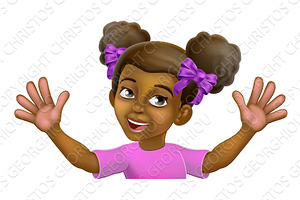 Black Girl Cartoon Child Kid Waving, an Education Illustration by Christos Georghiou
