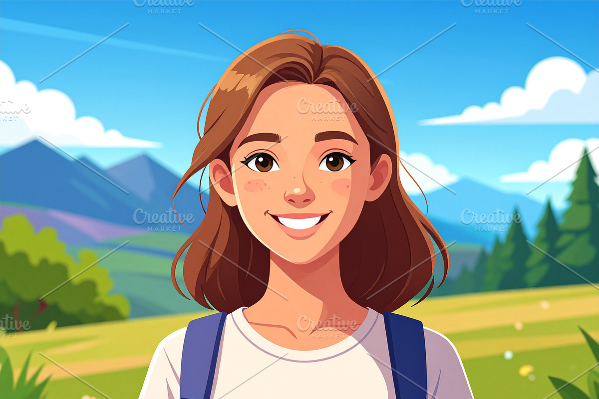 Teenage girl standing outdoors, looking directly at the camera, a Person Illustration by DanFLCreativo