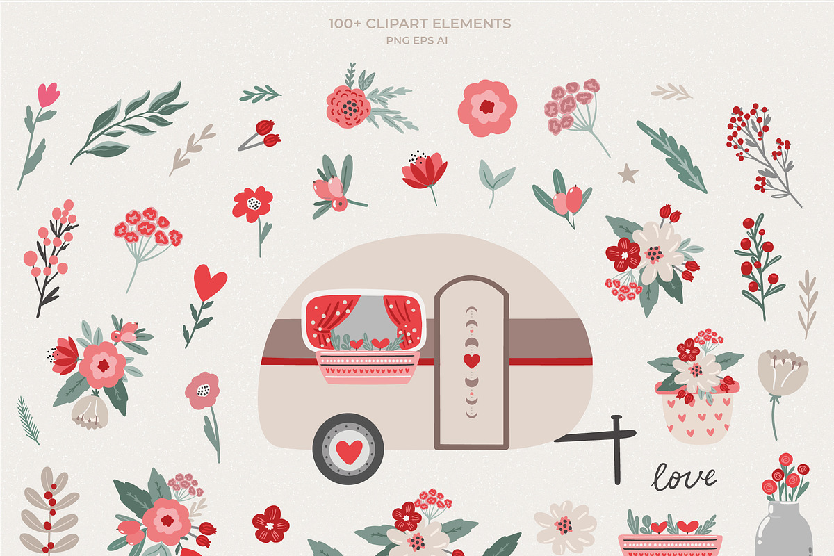 Boho Valentine's Day pattern clipart, a Food Illustration by Cozy pattern shop (Photo 4 of 9)