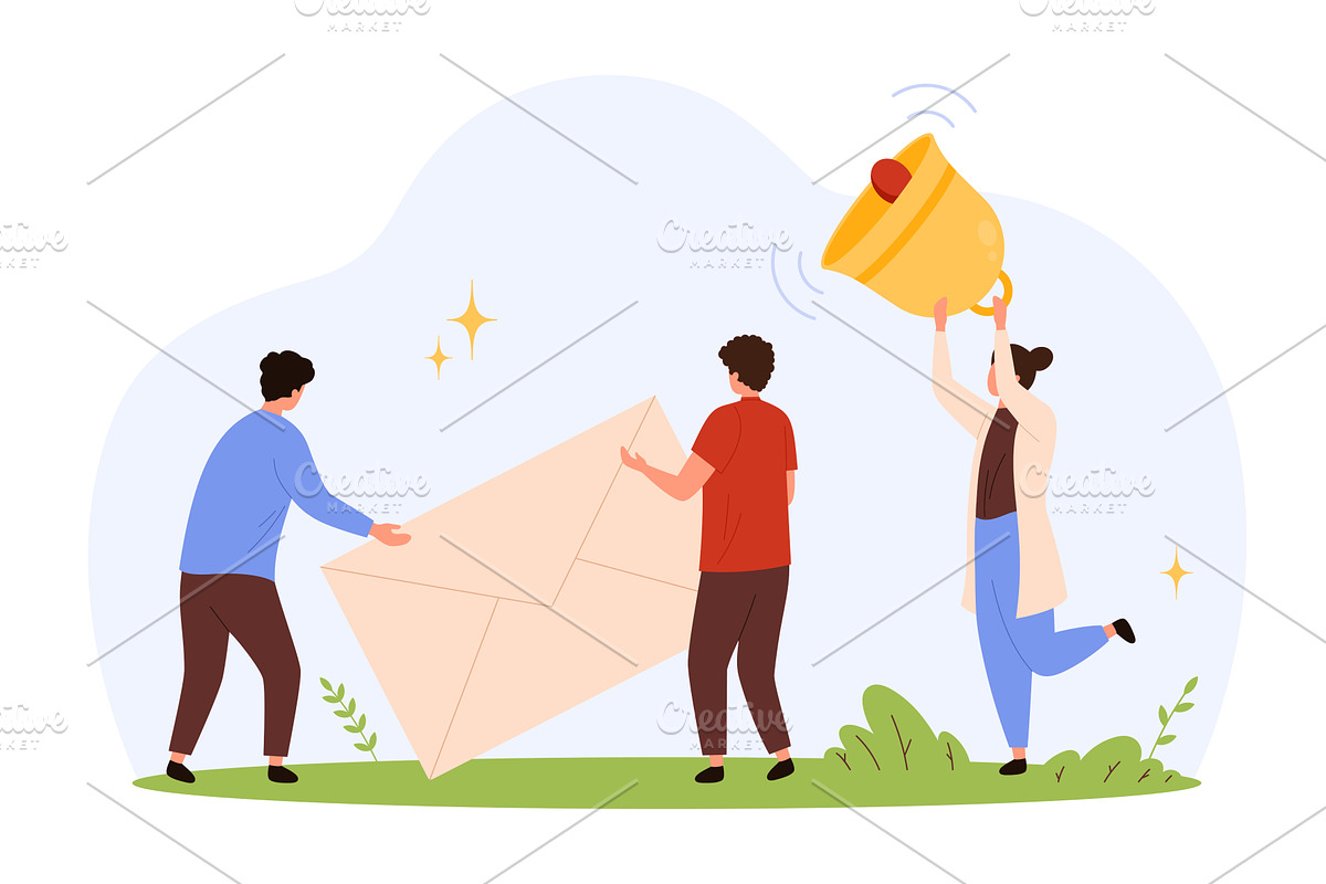 People with Giant Envelope and, an Object Illustration by Flashvector