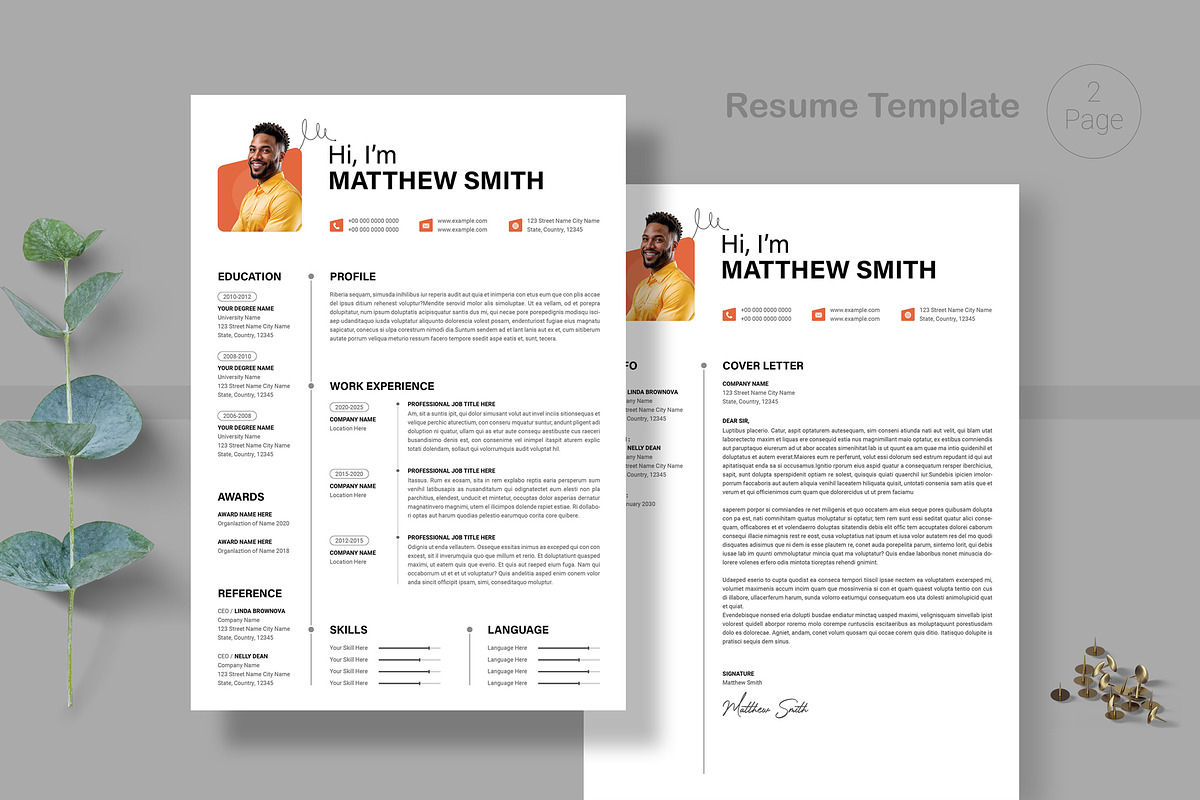 Modern and Clean Resume CV Template, a Resume Template by PixelStudio (Photo 2 of 7)