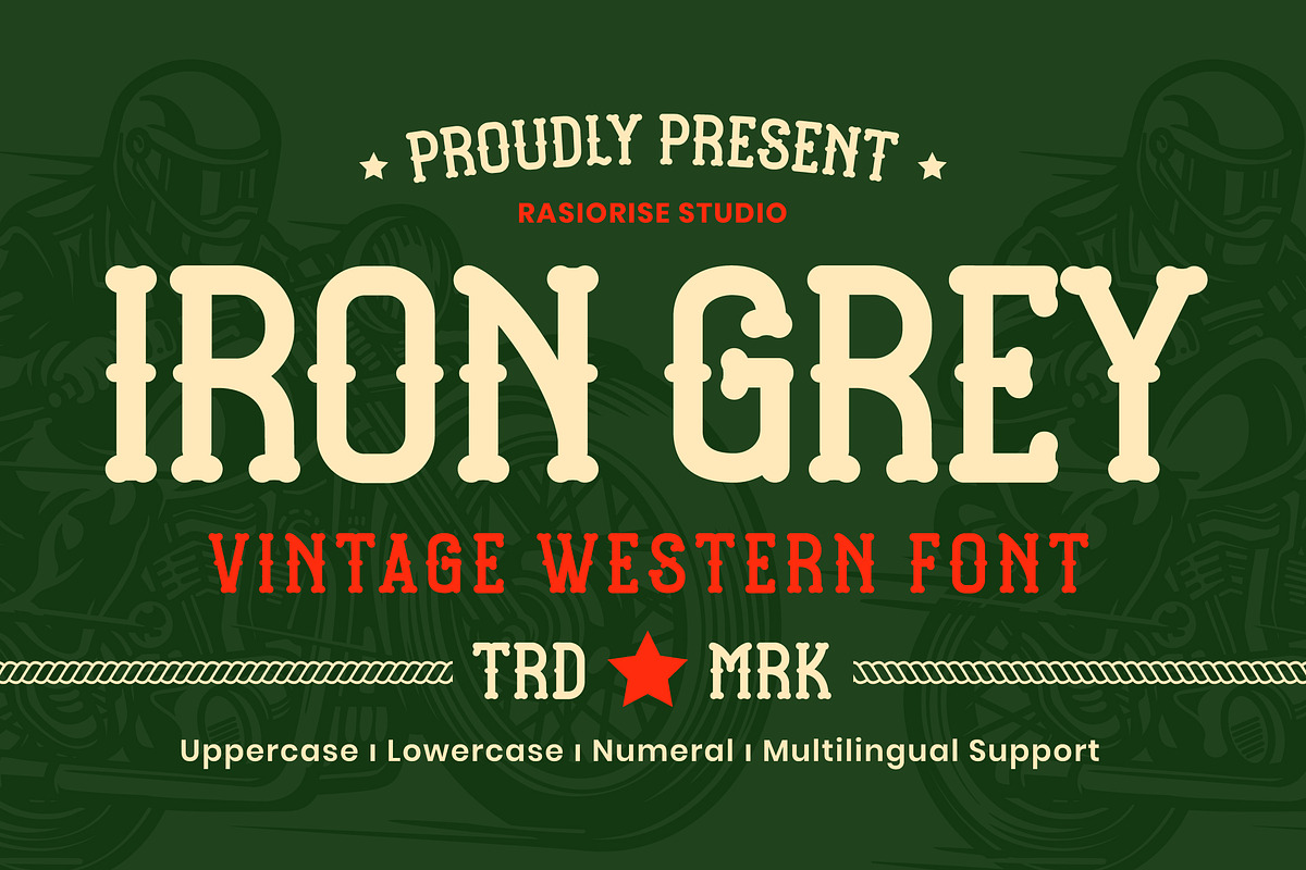 Iron Grey a Vintage Western Font, a Slab Serif Font by Rasiorise Studio (Photo 1 of 9)