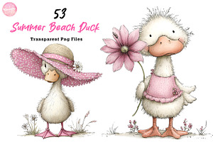 Whimsical Summer Beach Duck Clipart, an Illustration by CreationArt