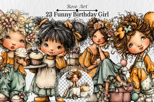Funny Birthday Girl Clipart, a Seasonal Illustration by Rose Art
