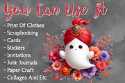 Halloween Ghost With Flower Clipart, a Seasonal Illustration by Craft Nest (Thumbnail 5 of 5)