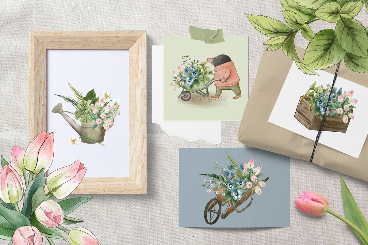 Vintage Watercolor Gardening Clipart, an Animal Illustration by JSolomatina (Photo 3 of 13)