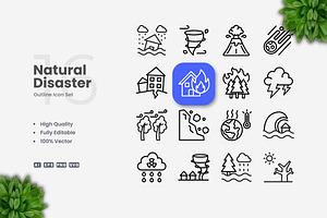 Natural Disaster Outline Icons, an Outline Icon by Upnowgraphic