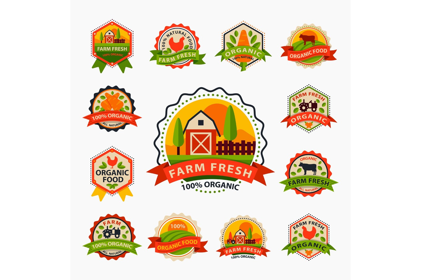 Flat style of bio organic eco healthy food label logo template and ...