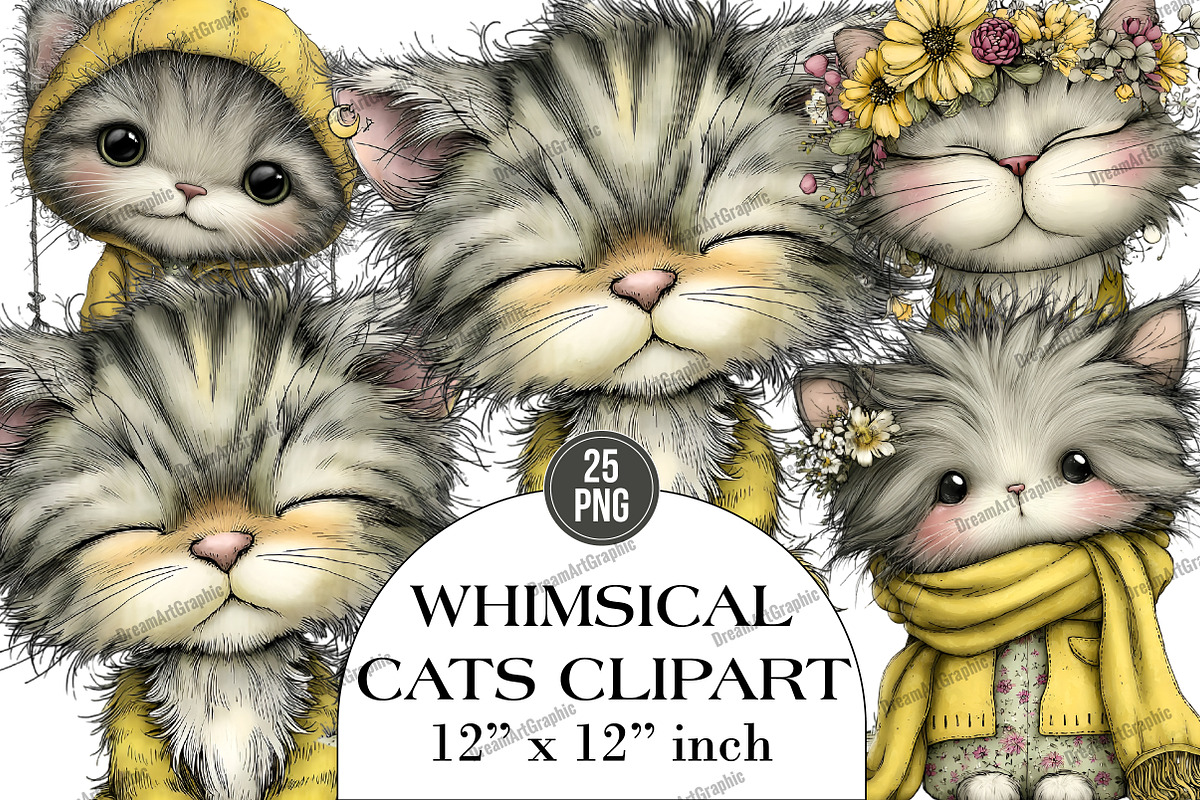 Whimsical Cats Clipart, an Illustration by DreamArtGraphic (Photo 1 of 4)